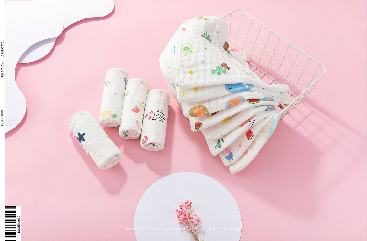 细节之软，爱意之织——婴儿方巾静物平铺拍摄的创意构思